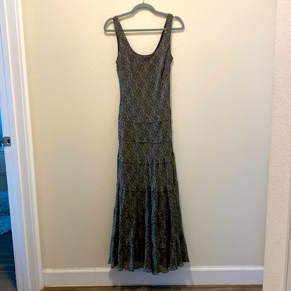 Jones New York Maxi Dress Size 8 Lined Chiffon‎ sleeveless black and tan